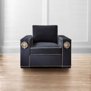 Lion Archair in black velvet with cream piping by Lori Morris Design | White Glove Service