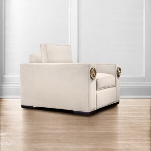 Cream Velvet Accent Chair with brass Lion head by Lori Morris Interior Designer - Luxury Furniture
